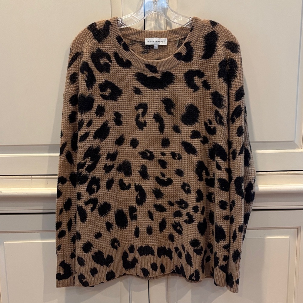 White + Warren Camel Black Cashmere Sweater